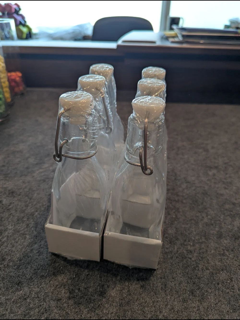 IKEA Clear Glass KORKEN Bottles with White Swing Stoppers (Set of 6)